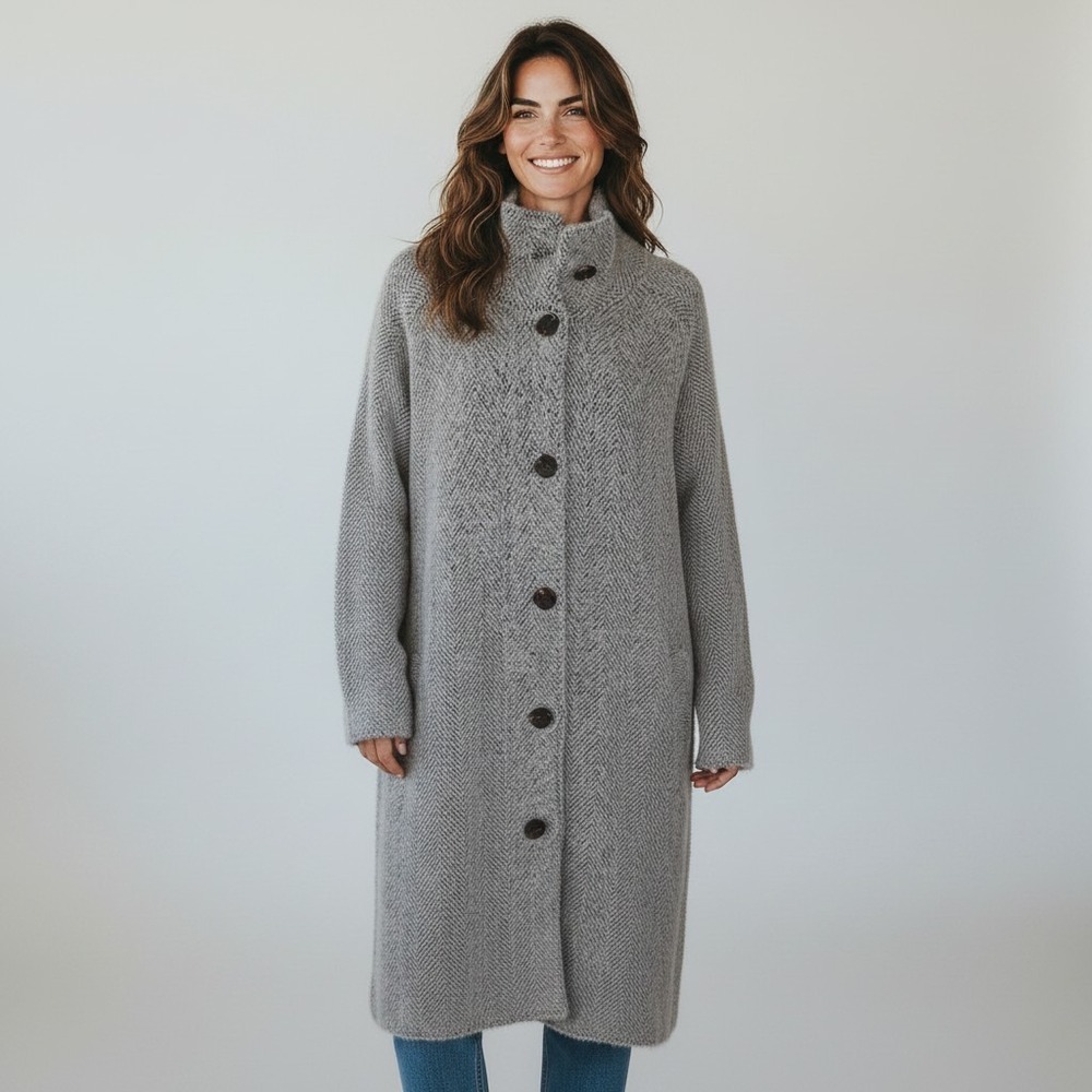 NVLT Herringbone Longline Cardigan Sweater Coat NWT RTL$180 minimalist Old Money